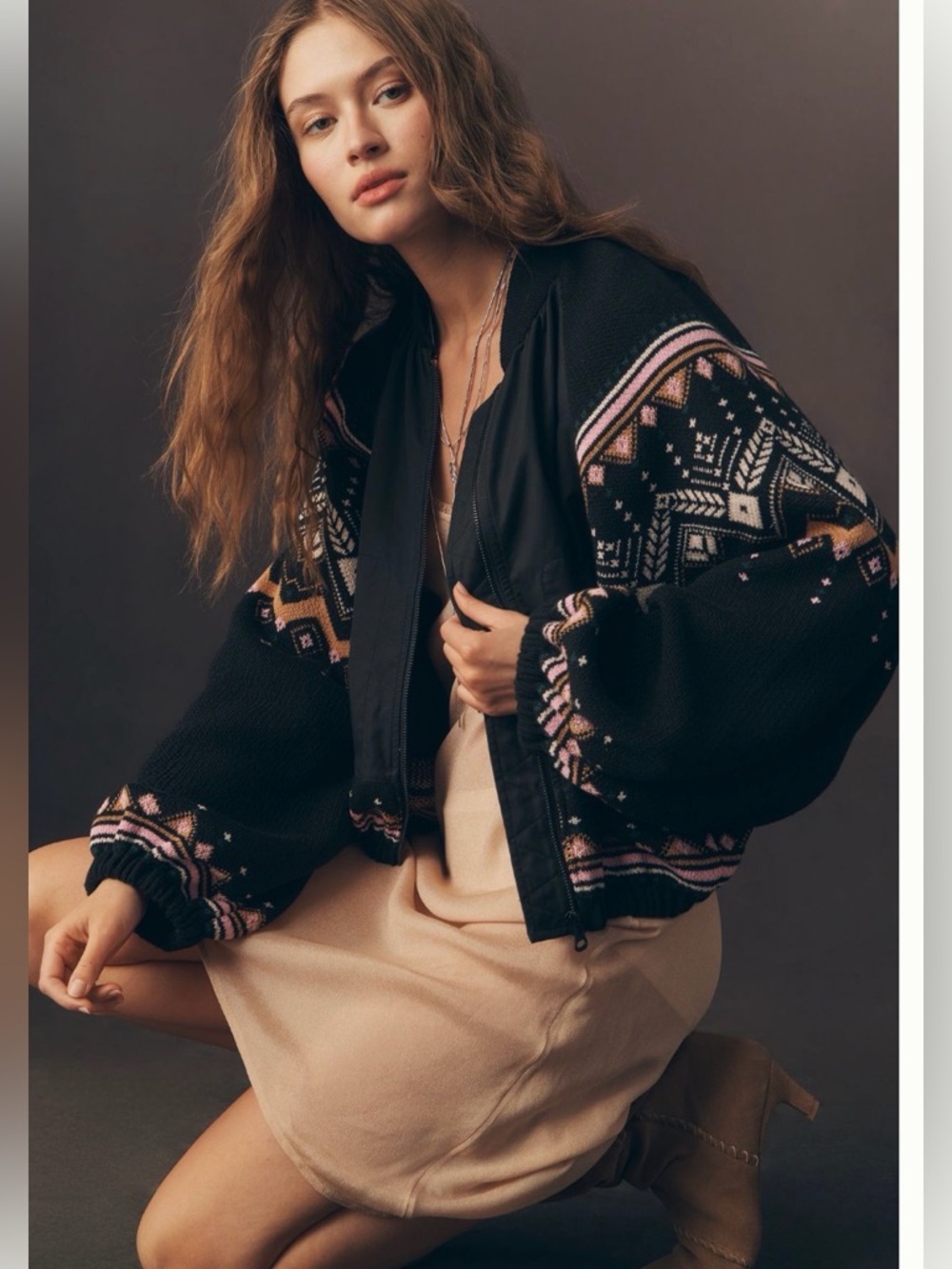 Fairisle Sweater Mix Bomber Jacket